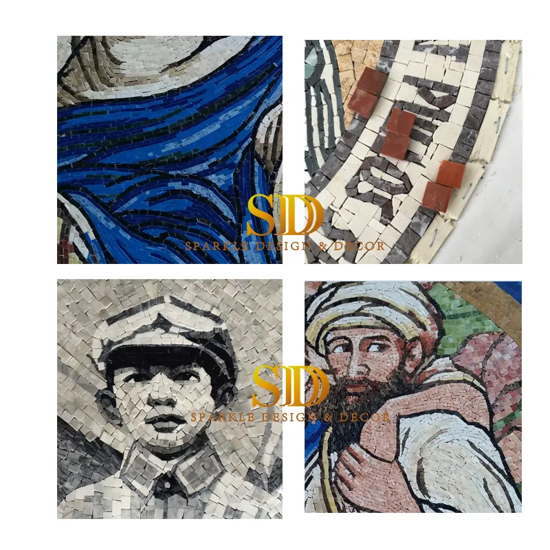 Rectangle Handmade Flora Marble Mosaic Wall Art Marble Mosaic Floor Carpet Mosaic Medallion for Home Decoration