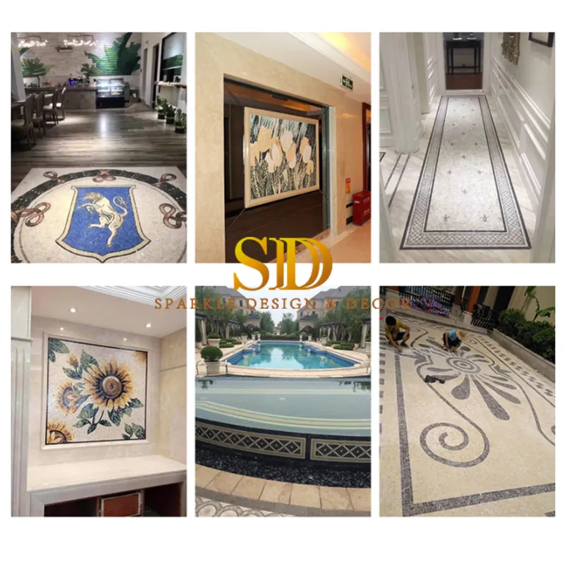 Rectangle Handmade Flora Marble Mosaic Wall Art Marble Mosaic Floor Carpet Mosaic Medallion for Home Decoration