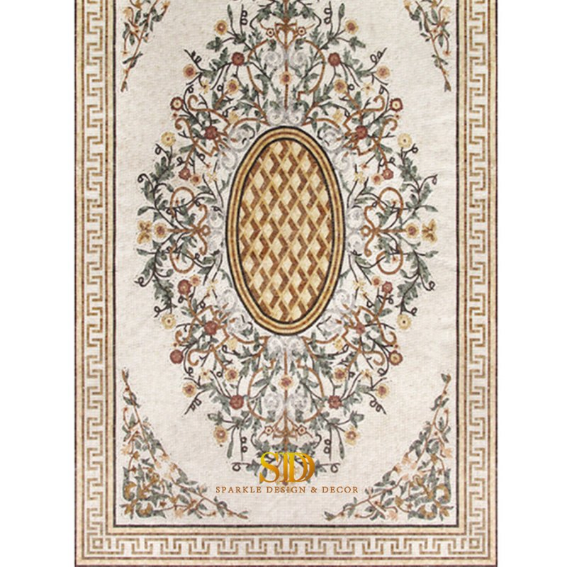 Rectangle Handmade Flora Marble Mosaic Wall Art Marble Mosaic Floor Carpet Mosaic Medallion for Home Decoration
