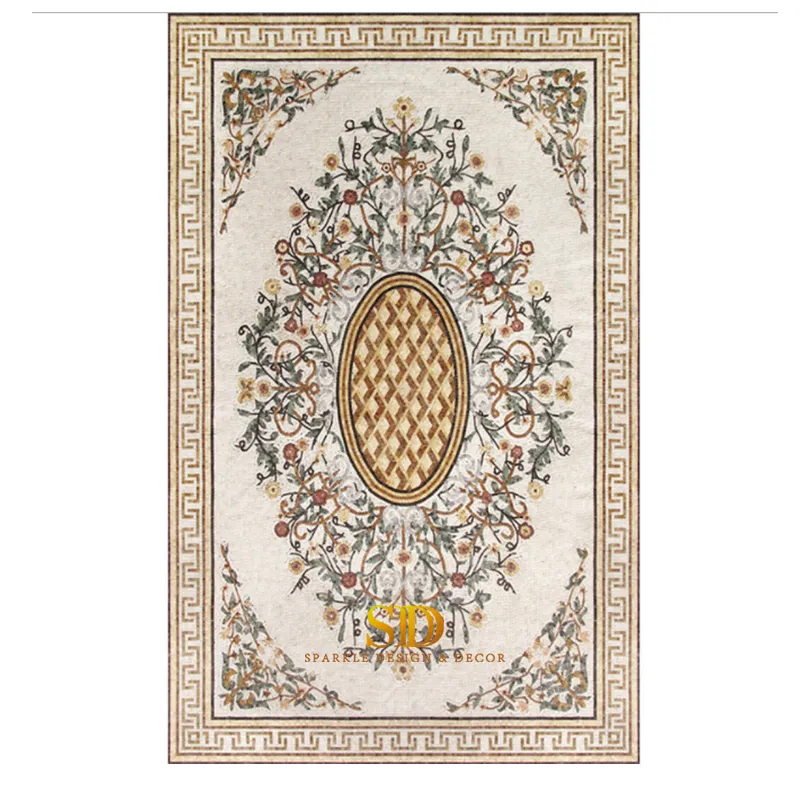 Rectangle Handmade Flora Marble Mosaic Wall Art Marble Mosaic Floor Carpet Mosaic Medallion for Home Decoration