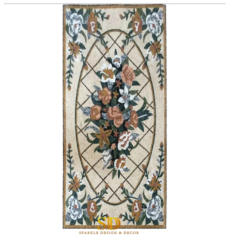 Rectangle Handmade Flora Marble Mosaic Wall Art Marble Mosaic Floor Carpet Mosaic Medallion for Home Decoration