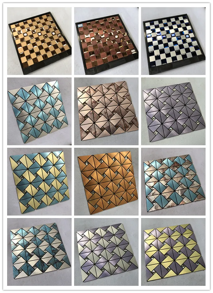 Silver Metallic Tile Sheets Stainless Steel & Aluminum Blend Mosaic Tiling Kitchen Designs Diamond Tiles Backsplash