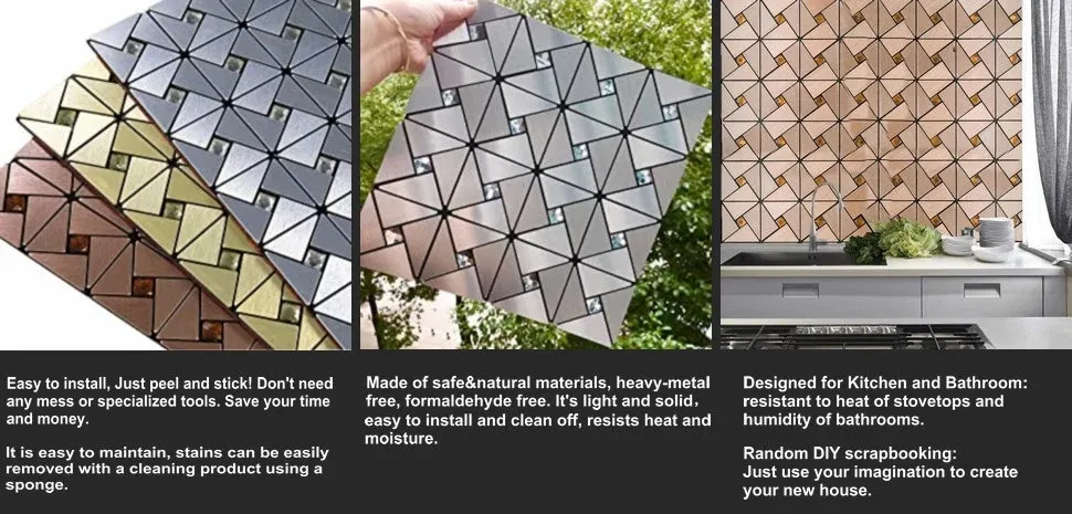 Silver Metallic Tile Sheets Stainless Steel & Aluminum Blend Mosaic Tiling Kitchen Designs Diamond Tiles Backsplash