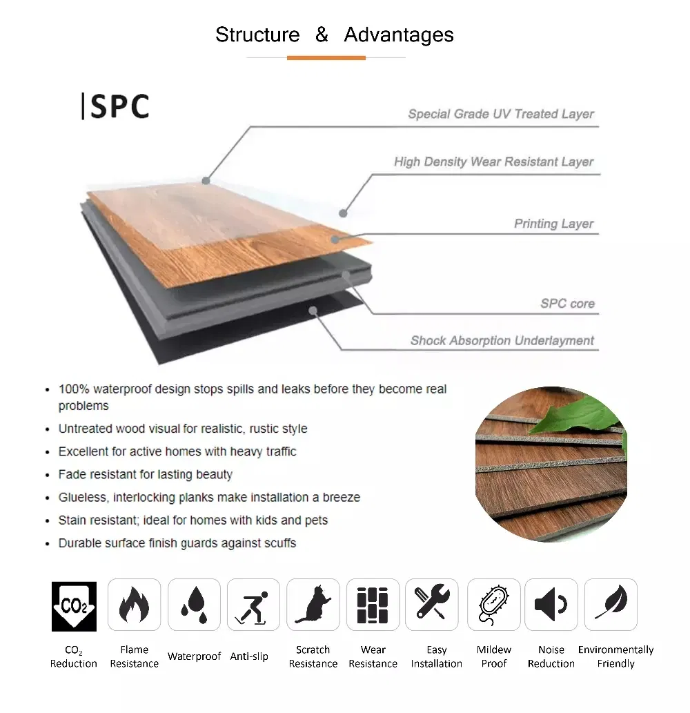 Spc Click Lock Floor Tile PVC Vinyl Flooring 4mm