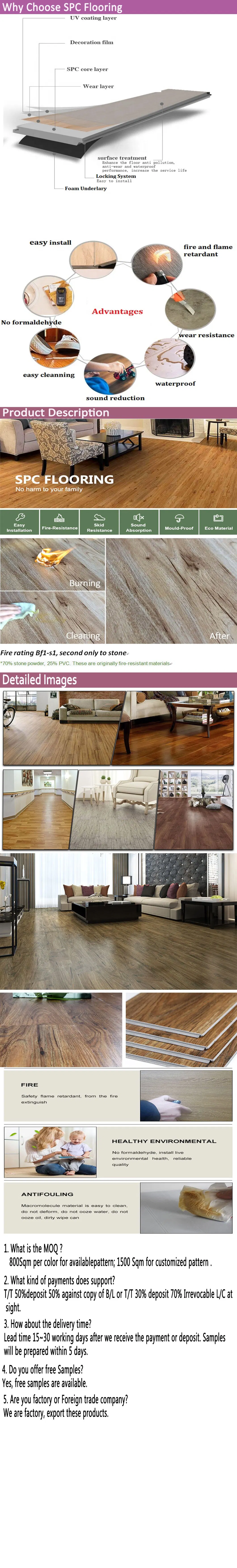 Stone Plastic Fire Resistance Soundproof Wear-Resistant Waterproof Durable Ecofriendly Rigid Vinyl 4.5mm Spc Flooring