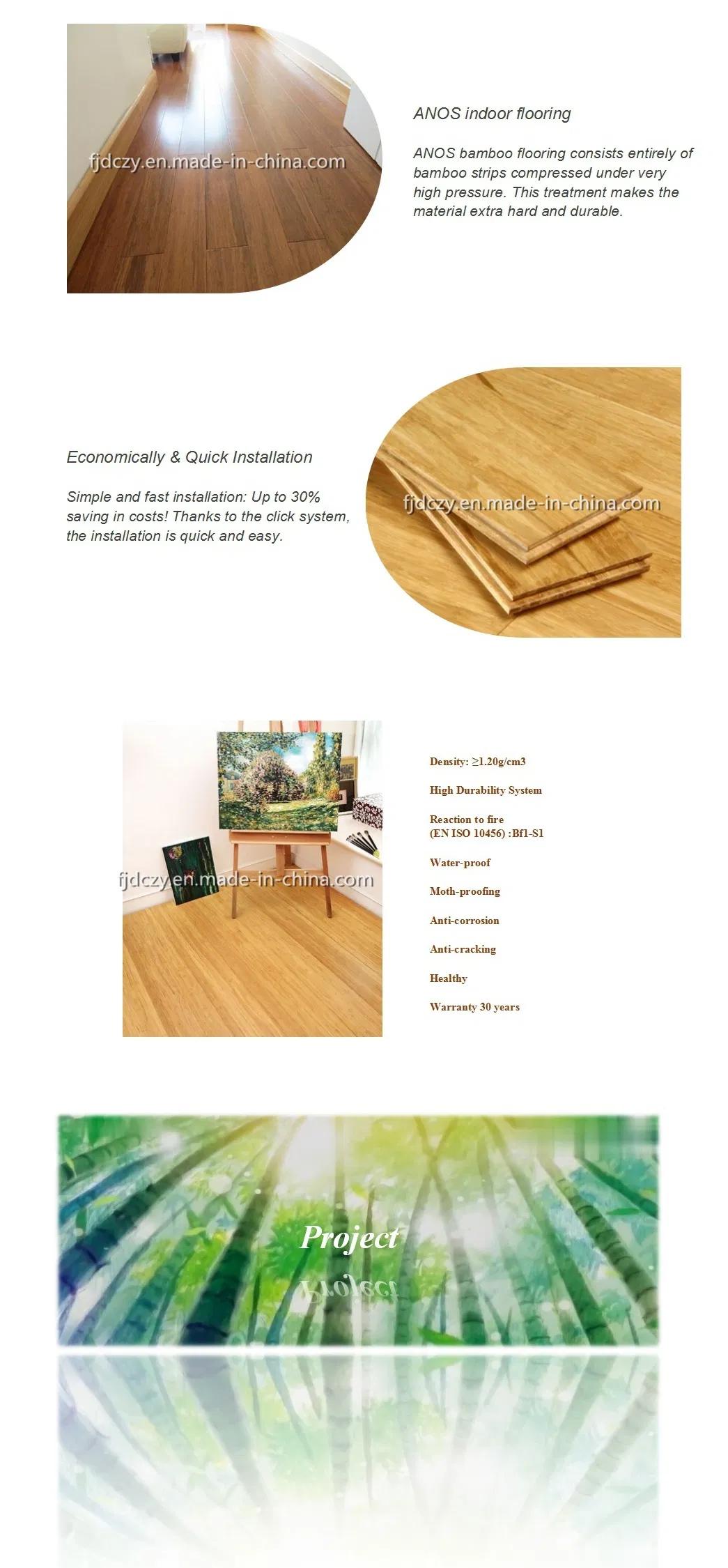 Top E0 Grade Soundproof Waterproof Indoor Bamboo Products Bamboo Flooring