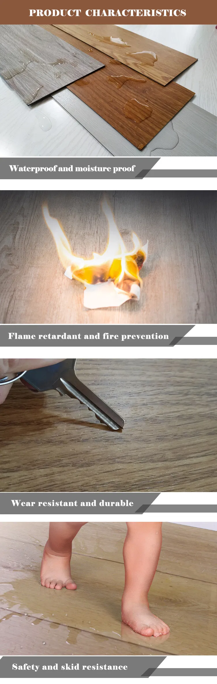 Waterproof and Fireproof Self Adhesive Wood Design Vinyl Tile PVC Plank Plastic Lvt