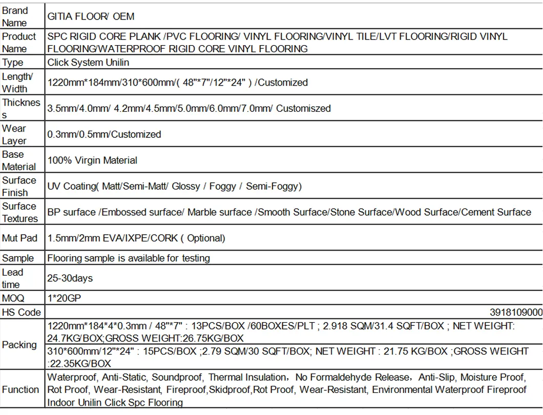 Waterproof Spc Wear Resistance PVC Vinyl Flooring