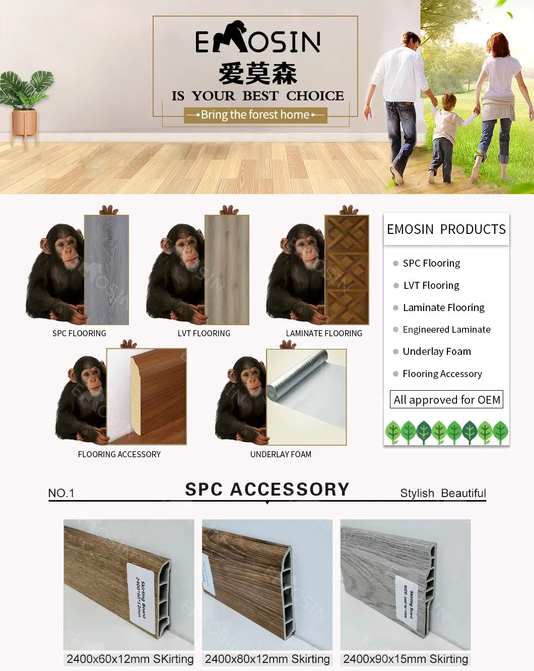 Wear Resistant Wood Grain PVC Skirting of Floor Accessories for Interior Finish