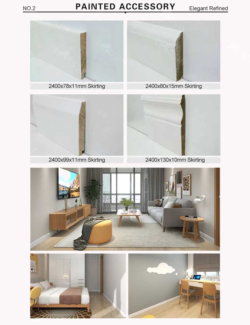 Wear Resistant Wood Grain PVC Skirting of Floor Accessories for Interior Finish