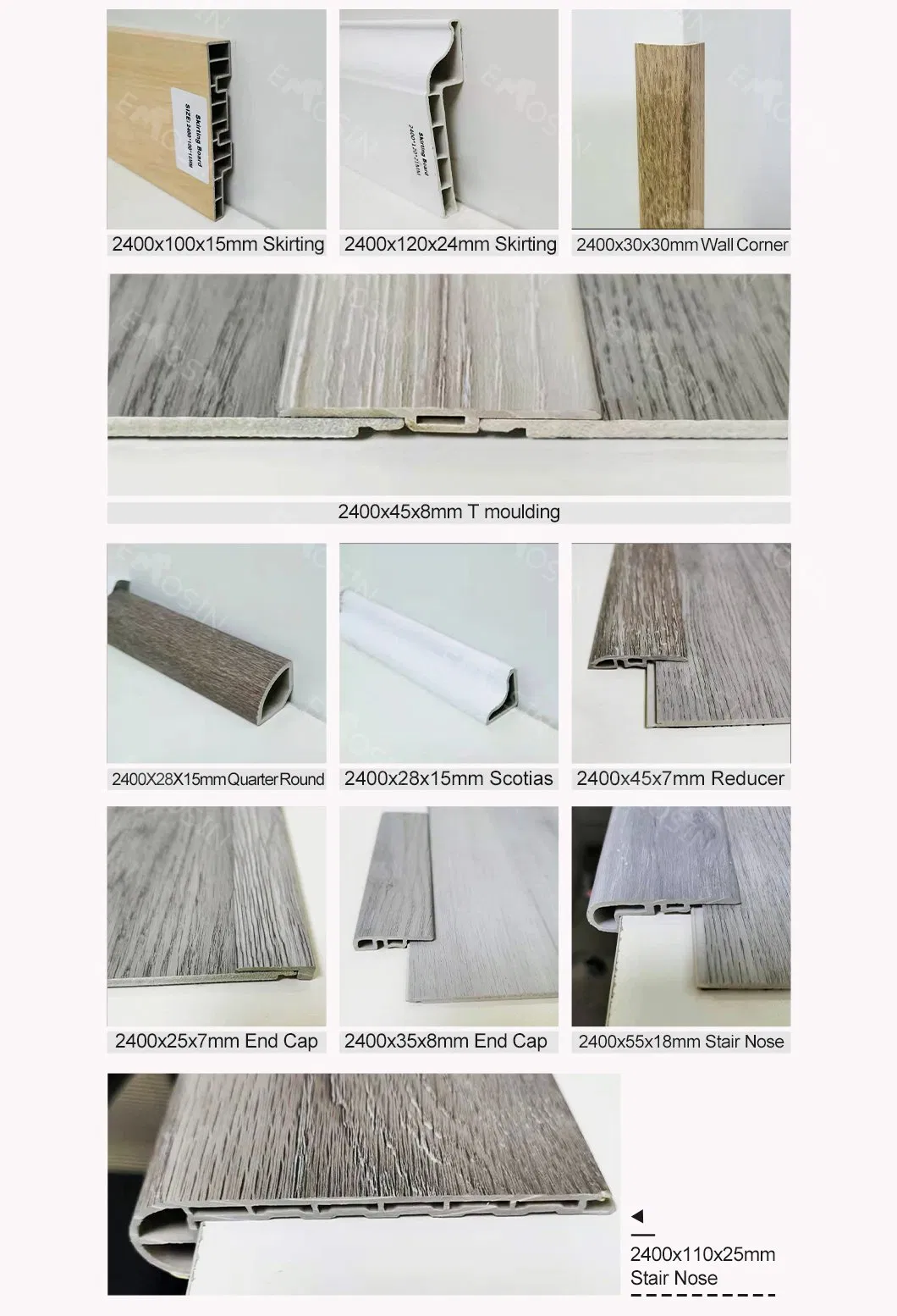 Wear Resistant Wood Grain PVC Skirting of Floor Accessories for Interior Finish