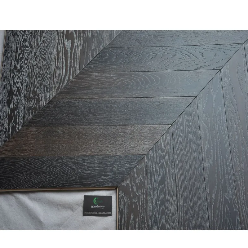 White Limed Black Oak Fishbone Flooring Engineered Oak Chevron Flooring