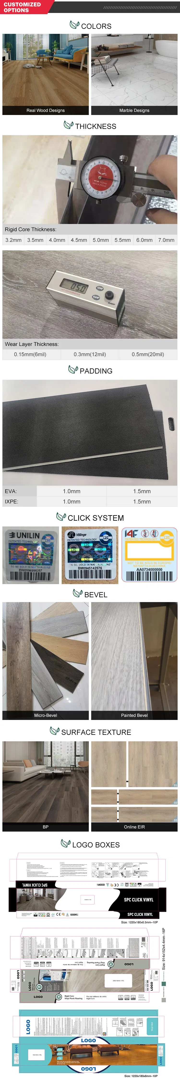 Wholesale Wood Veneer Waterproof Uniclic Rigid Vinyl Plank Spc Flooring