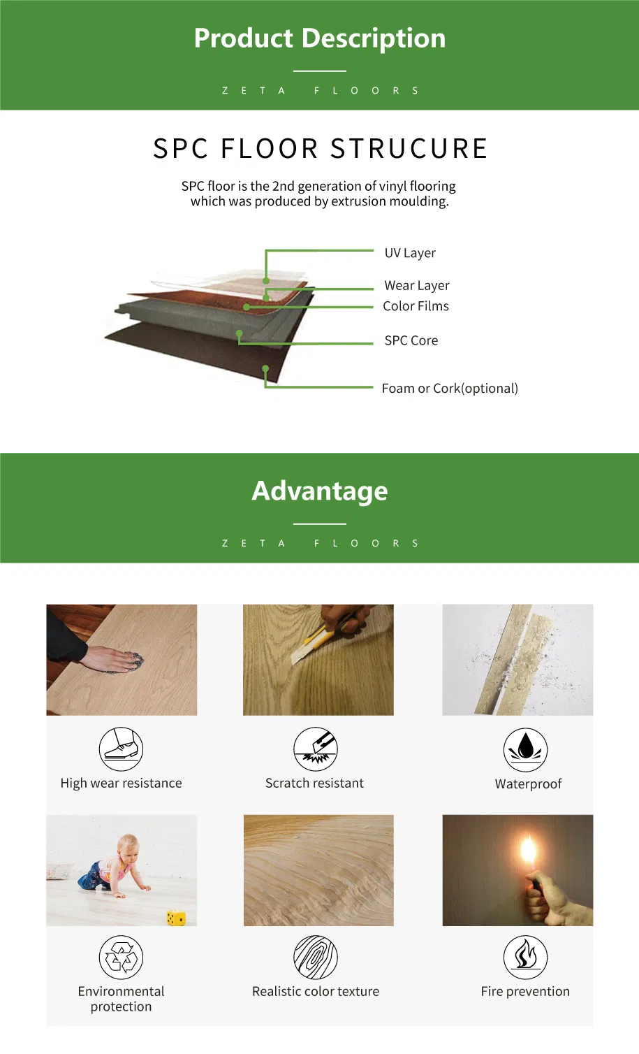 Wooden Design Click Spc PVC Plastic Spc Espc Plastic Vinyl Flooring Waterproof