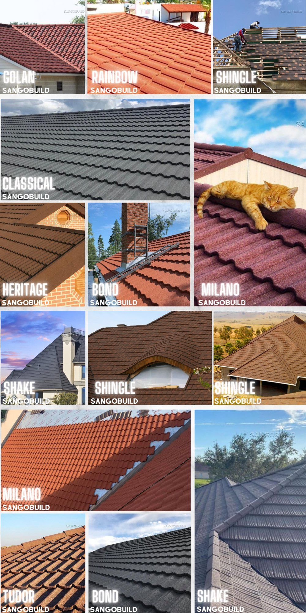 Zimbabwe Zambia Corrugated Roofing Sheet 1340*420mm Stone Coated Roofing Tiles for Villa with Roof Accessories