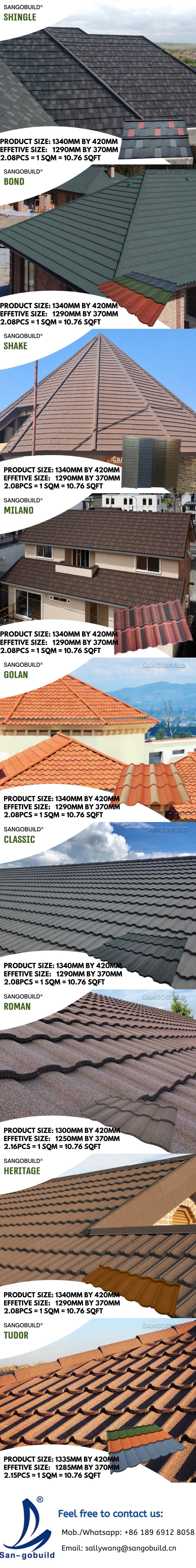 Zimbabwe Zambia Corrugated Roofing Sheet 1340*420mm Stone Coated Roofing Tiles for Villa with Roof Accessories